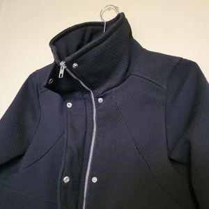 Divided Black High Collar Motorcycle Utility Jacket Silver Zipper, Size 10